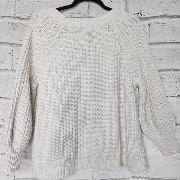 Aerie Long-Sleeve Boat Neck Cable Knit Pullover Sweater White Small - Picture 8 of 13